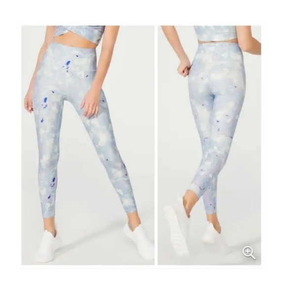 Wildfox Legging Sweat Watercolor Spill Tie Dye Blue Pant High Waist Sz Large - Picture 1 of 9